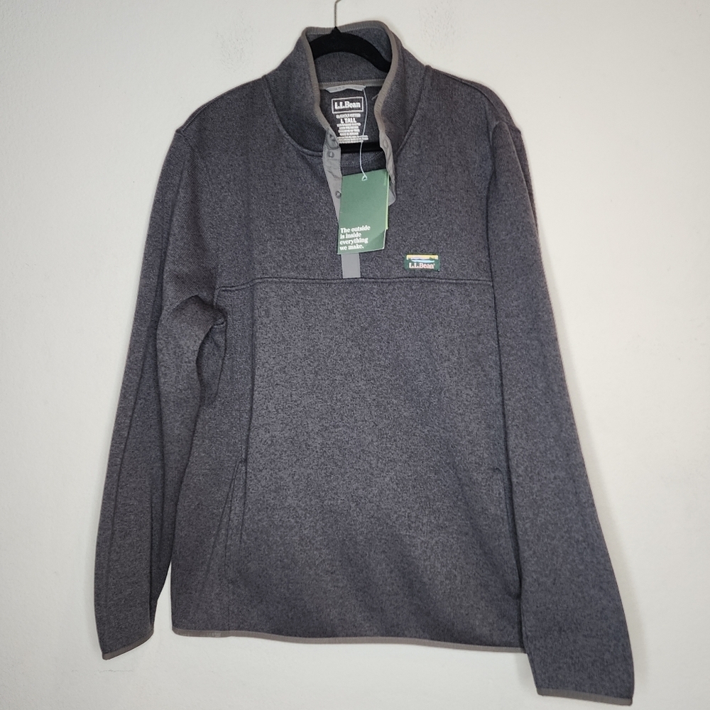 NWT L.L. Bean Grey Sweater‎ Fleece Pullover Mens Size Large Tall LT